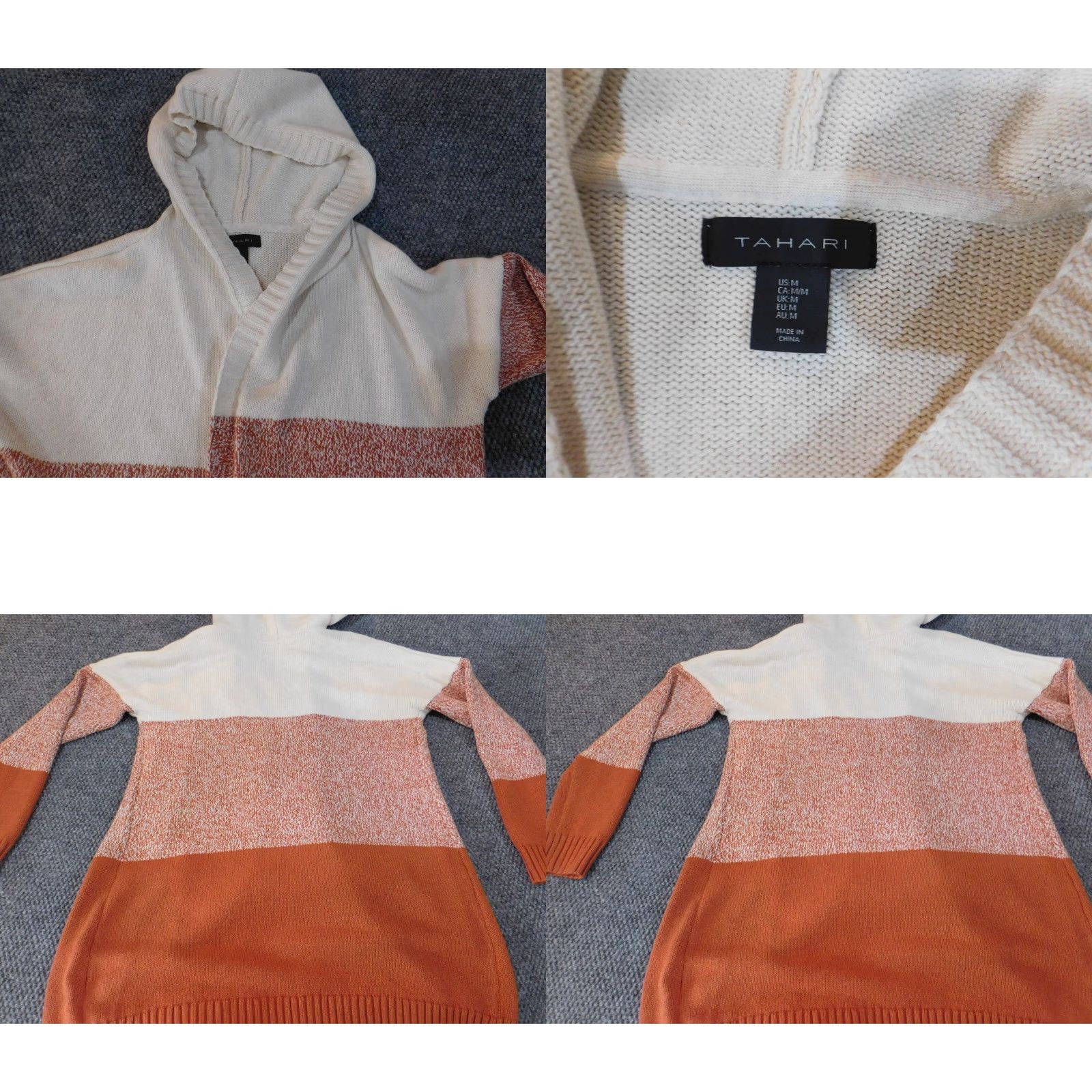 Vintage Tahari Sweater Cardigan M Orange Women Striped Pockets Knit Chunky-Knit Crew Neck Long Sleeve Pullover Regular Size M / US 6-8 / IT 42-44 - 8 Thumbnail