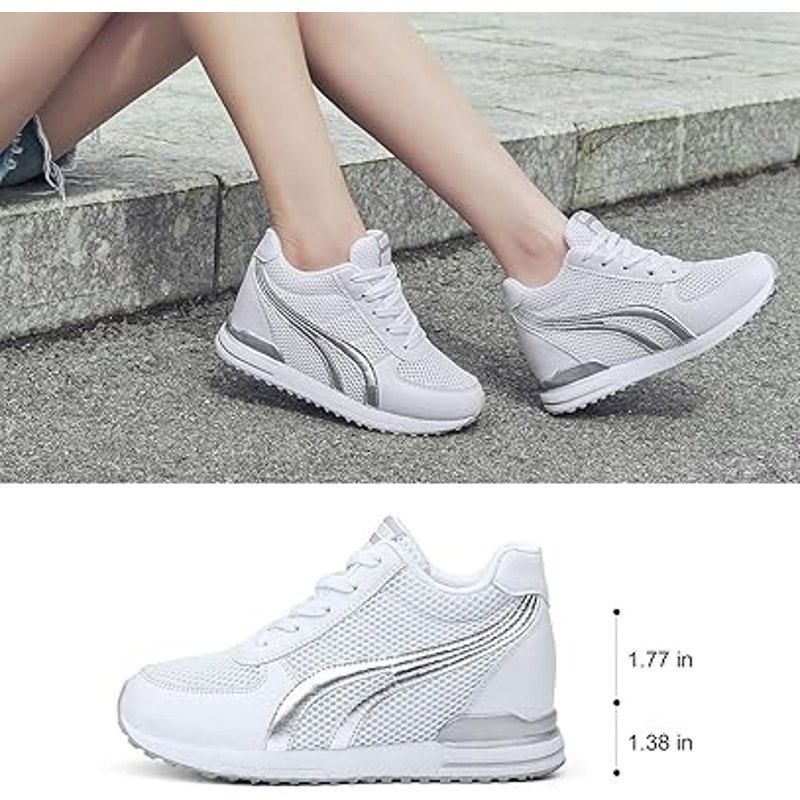 Other Aonegold Women's 6.5 White Silver High Top Lace-Up Sneakers Size US 6.5 / IT 36.5 - 4 Thumbnail