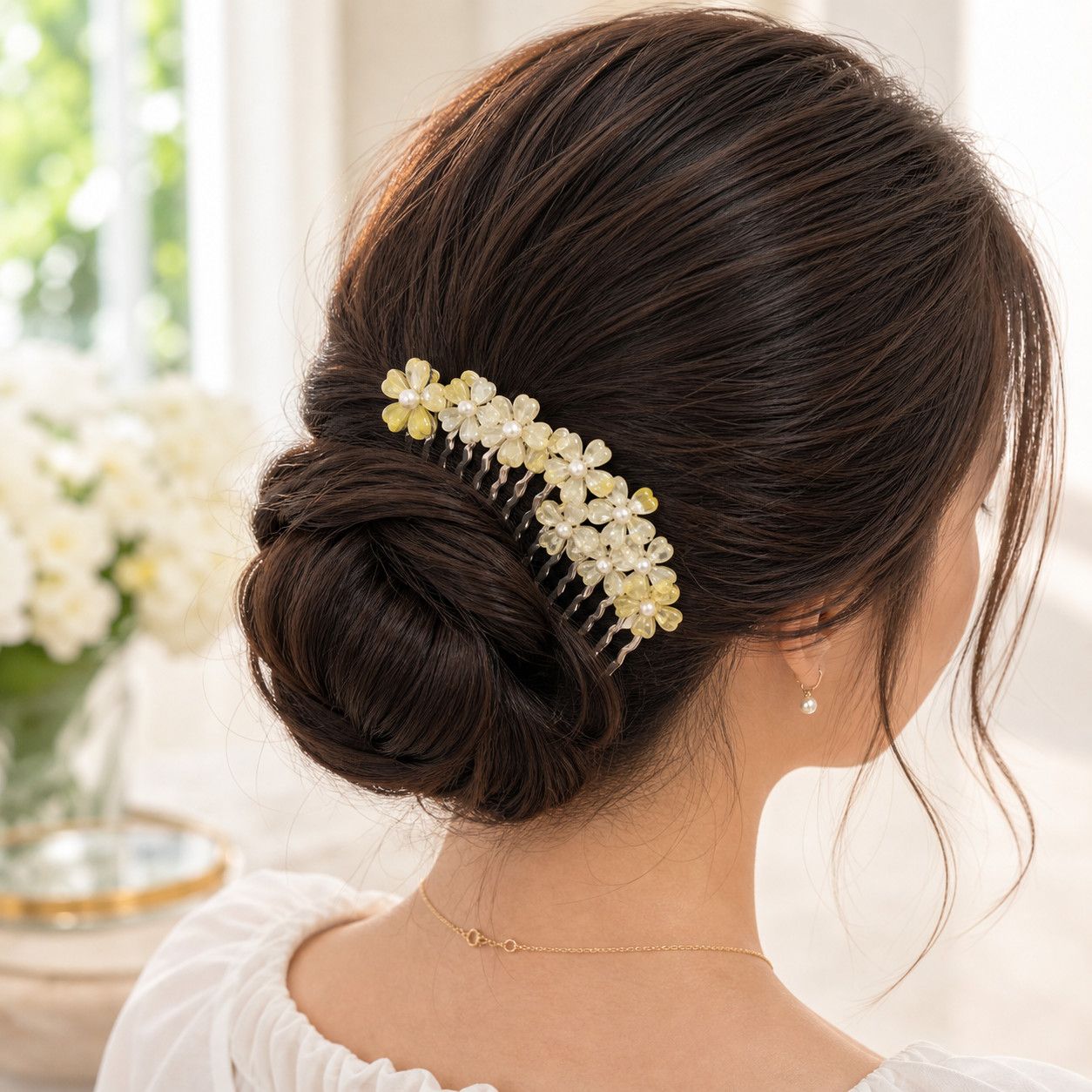 Other Yellow Pearl Floral Hair Comb Clip Size ONE SIZE - 1 Thumbnail