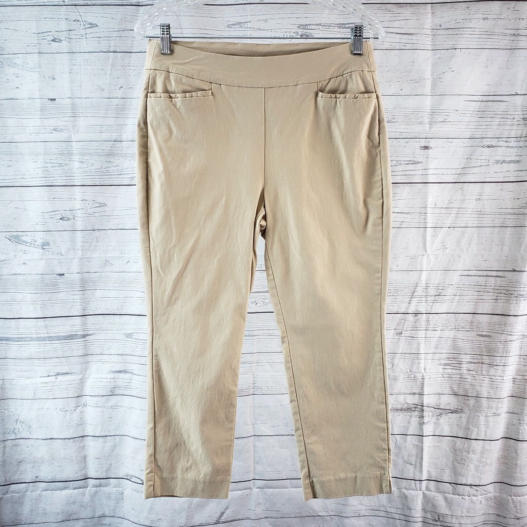Vintage Chico's Womens Cropped Pull On Pants 8P Tan Brown Mid Rise Rayon Blend Petite Inseam 21 Style Cropped Mens Womens Girls Size 30" / US 8 / IT 44 - 2 Thumbnail