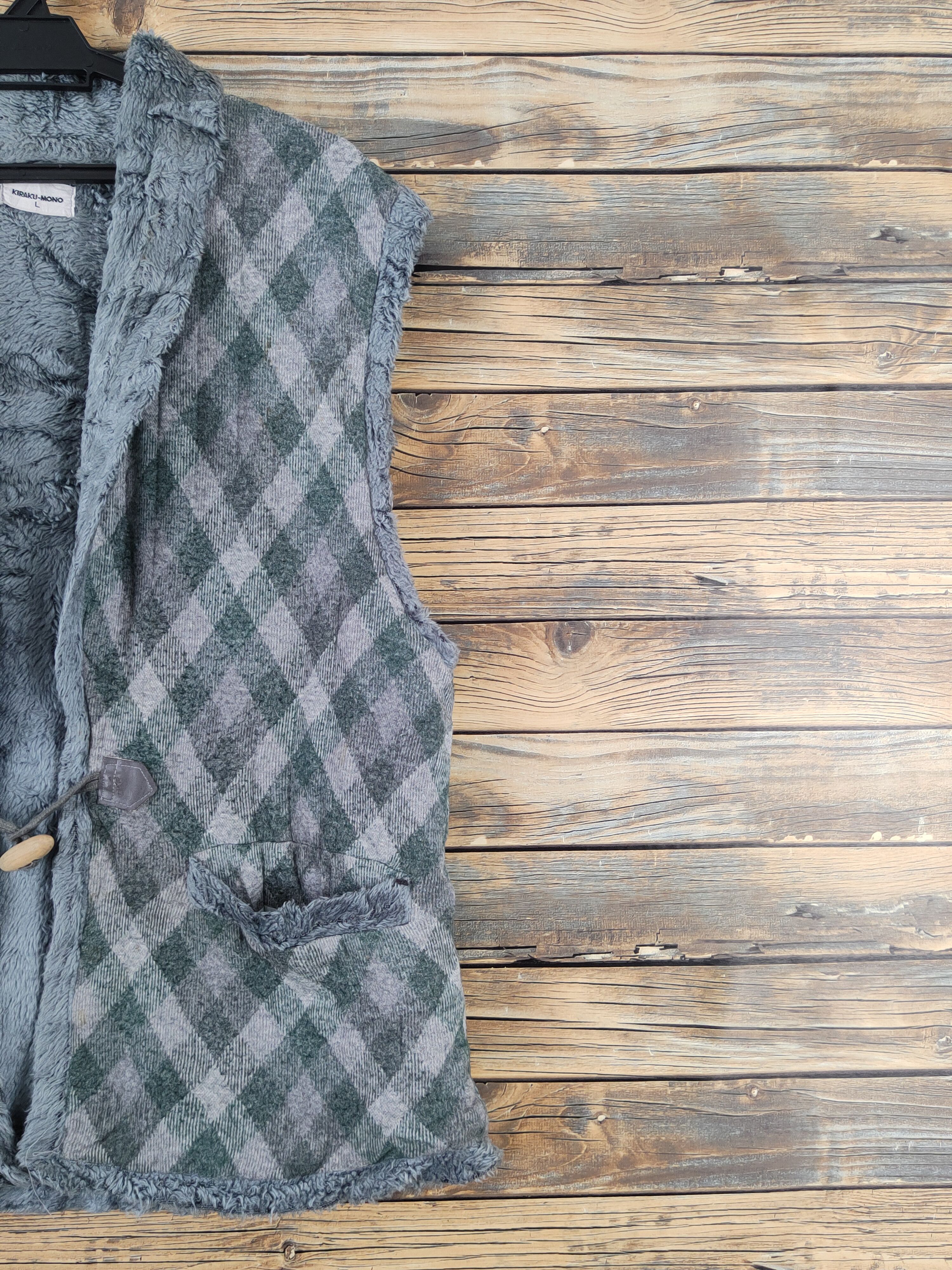 Japanese Brand × Vintage Vintage 💥 Kirakumono Gray Green Furr Vests Size US L / EU 52-54 / 3 - 6 Thumbnail