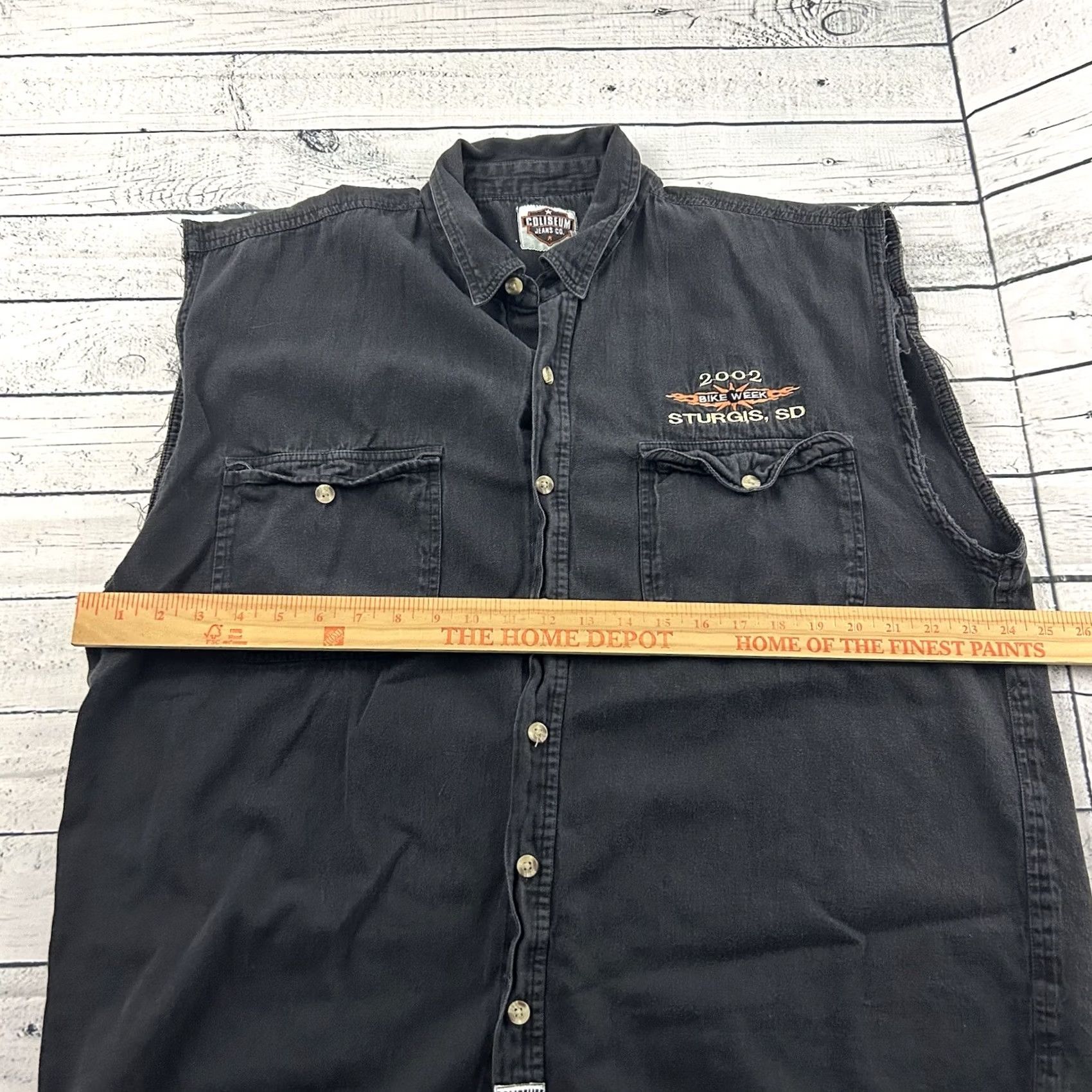 Denime 2002 Bike Week Sturgis SD Sleeveless Denim Button Up Shirt Men's XL Black Size US XL / EU 56 / 4 - 5 Thumbnail