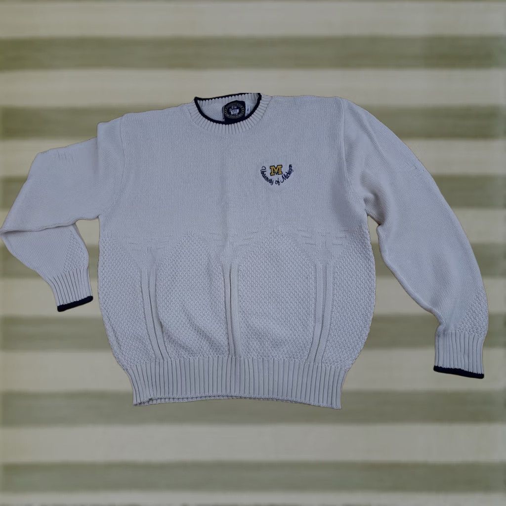 Vintage VINTAGE University of Michigan Sweater XL White Cable Knit Embroidered the alumni shop Size US XL / EU 56 / 4 - 1 Thumbnail