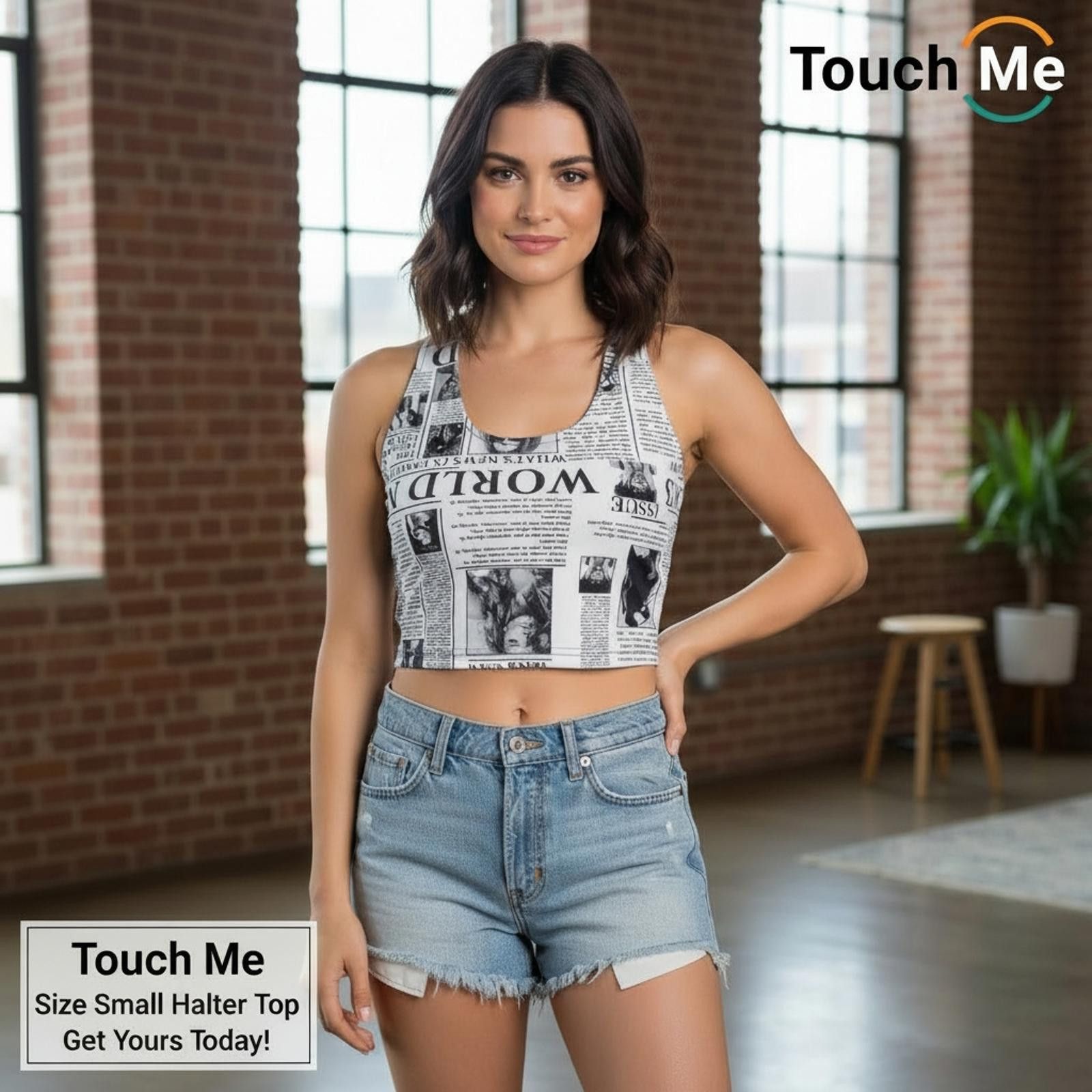 Other Touch Me Women's Newspaper Print Crop Top Size Small Size S / US 4 / IT 40 - 1 Thumbnail