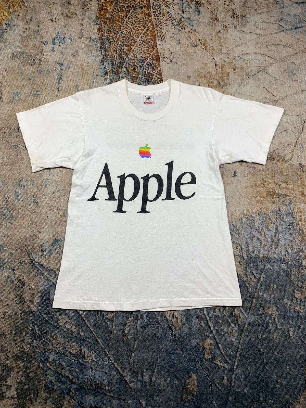 image of Binding Offer Vintage Apple Rainbow Logo Computers in White, Men's (Size Medium)