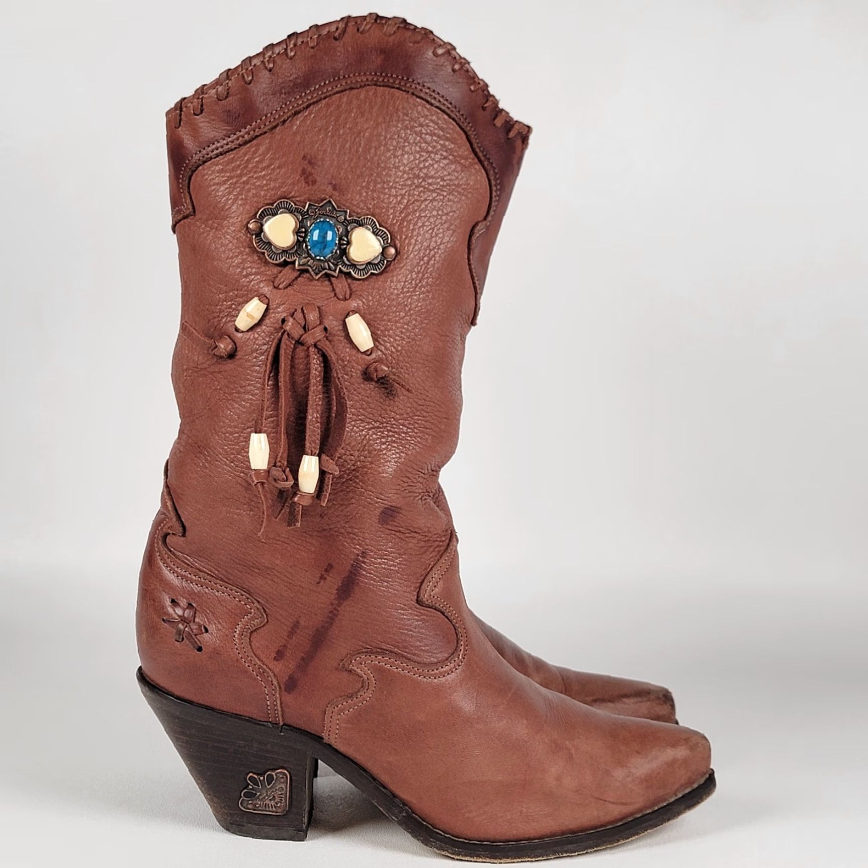 Vintage ZODIAC Women's Brown Boots Size 6 M Boots Western Mid-Calf Leather Lined Block Heel Casual Winter Fall Spring M Womens Size US 6 / IT 36 - 2 Thumbnail