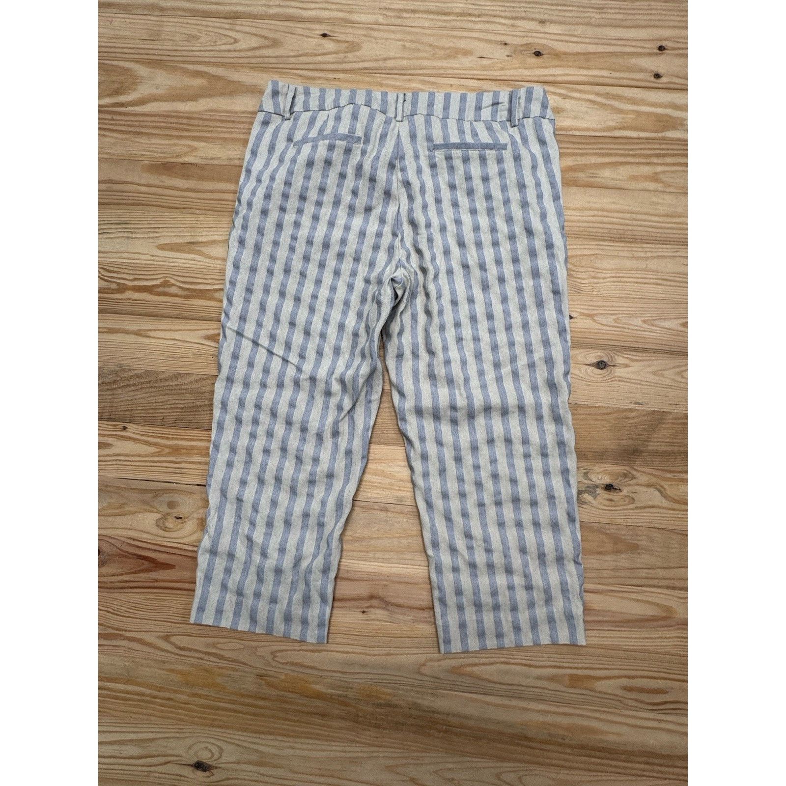 Other Sharagano Pull On Linen Blend Pants Blue Gray Stripe Size 10 Size 32" / US 10 / IT 46 - 2 Thumbnail