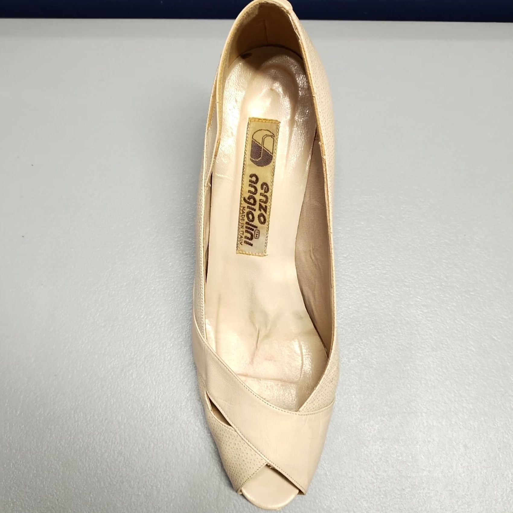 Vintage Enzo Angiolini Classic Pump Heels Tan Leather Peep Toe Slip On Womens Size 5.5M Size US 6 / IT 36 - 5 Thumbnail