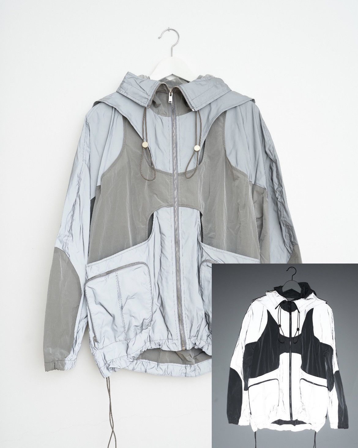 image of Dion Lee - Reflective Hooded Windbreaker - Small - 4582207 in Grey, Men's