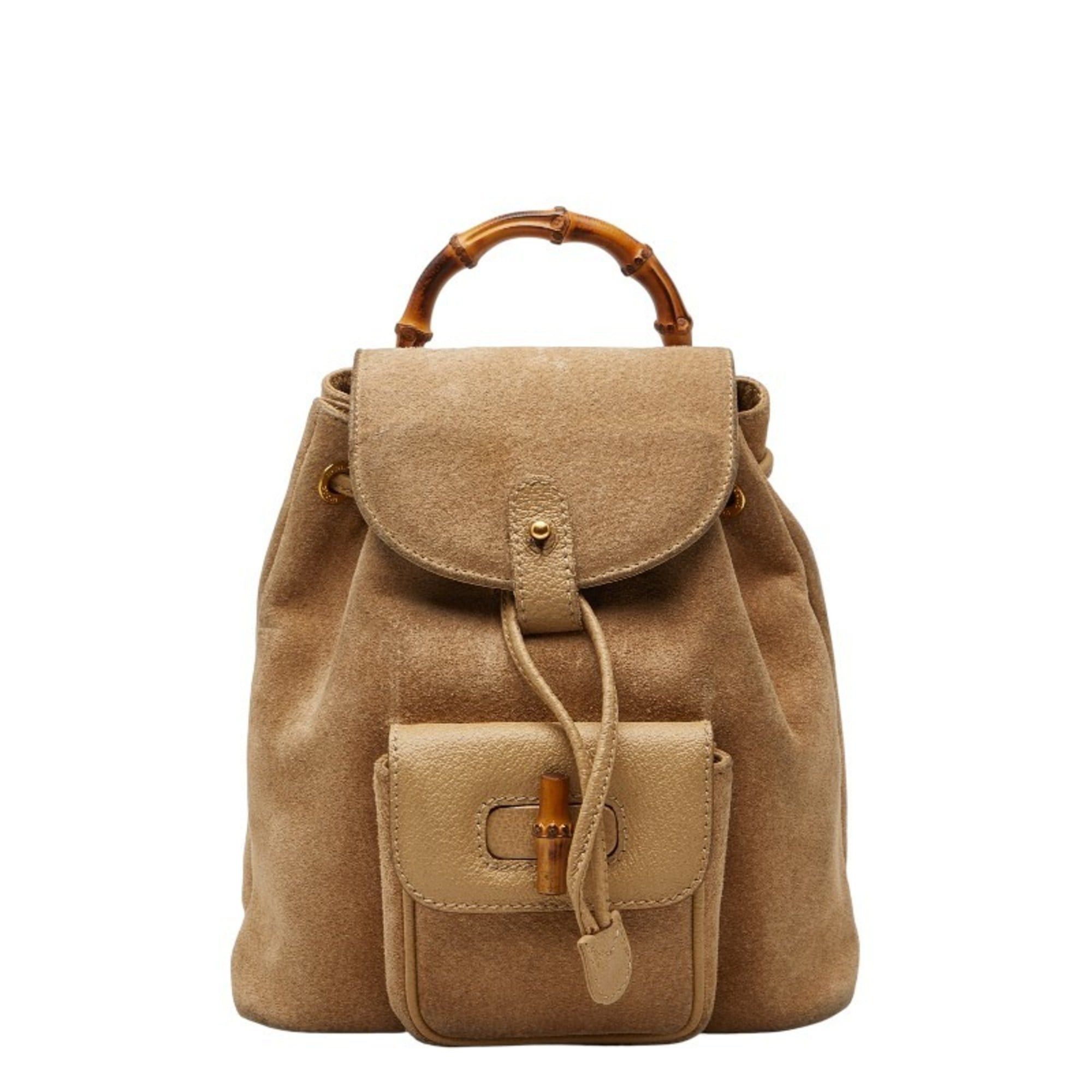 Gucci Gucci Bamboo Mini Backpack 003 1998 0030 Brown Leather Suede Women's GUCCI Size ONE SIZE - 1 Thumbnail