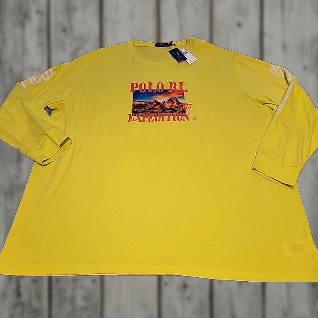 Polo Ralph Lauren Long Sleeve T-Shirt 4XLT Yellow Relaxed Fit Mens