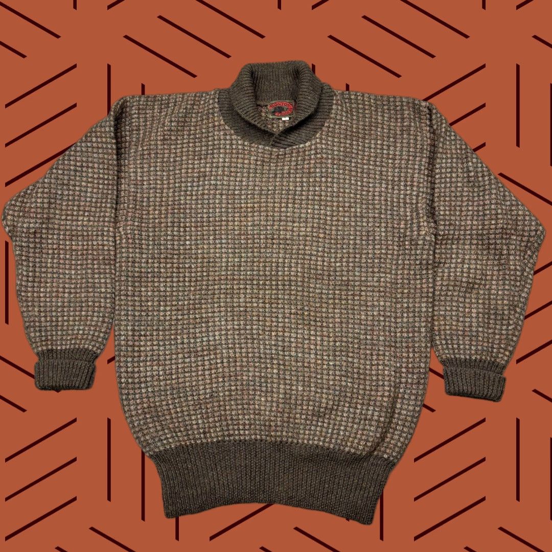 Vintage VTG Boston Traders Mens Waffle Knit Heathered Shawl Collar Sweater 100% Wool L Size US L / EU 52-54 / 3 - 1 Thumbnail