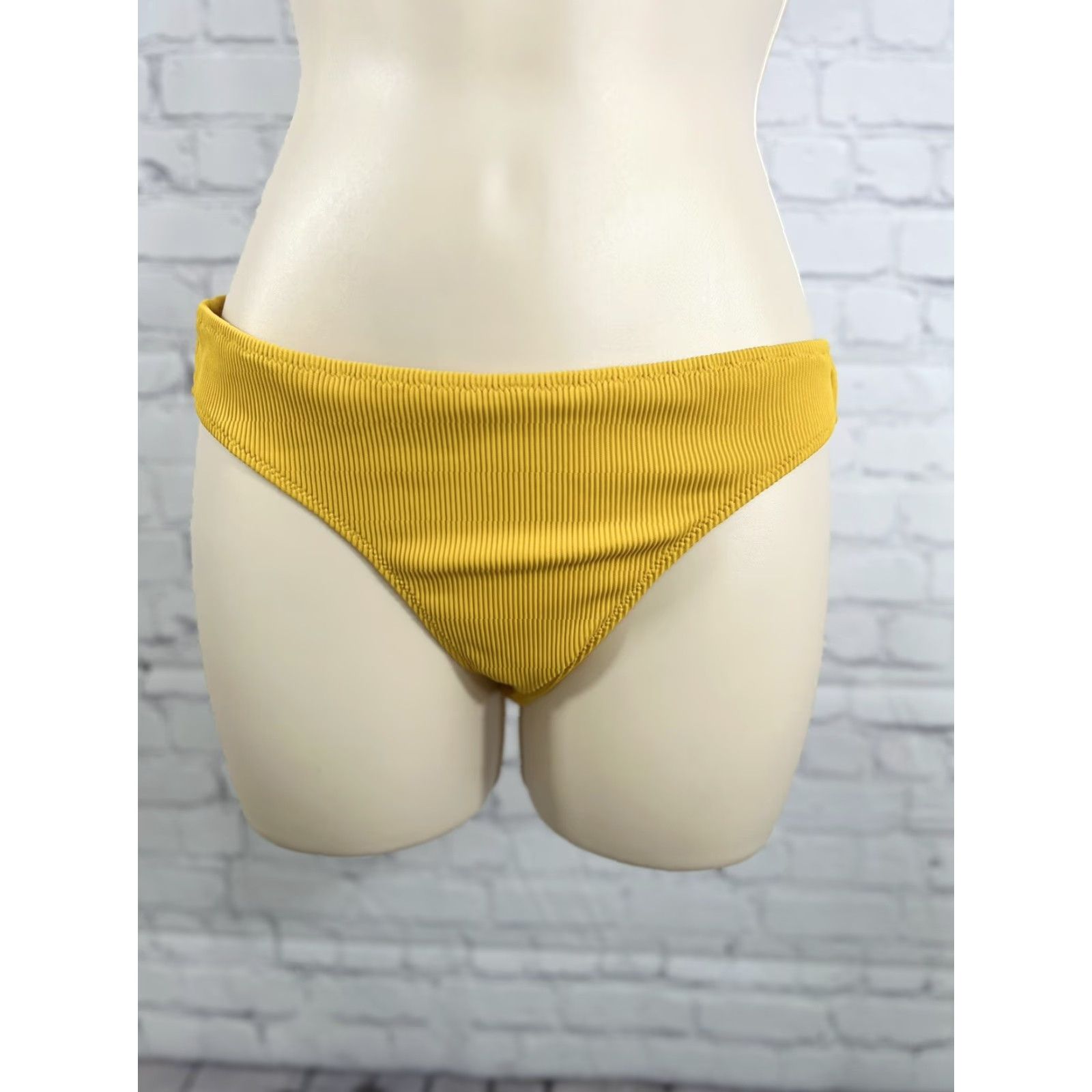 Vintage Aerie Bikini Bottom Women Small S Mustard Solid Ribbed Full Coverage Swim Bottom Yellow NS Size 28" / US 6 / IT 42 - 2 Thumbnail