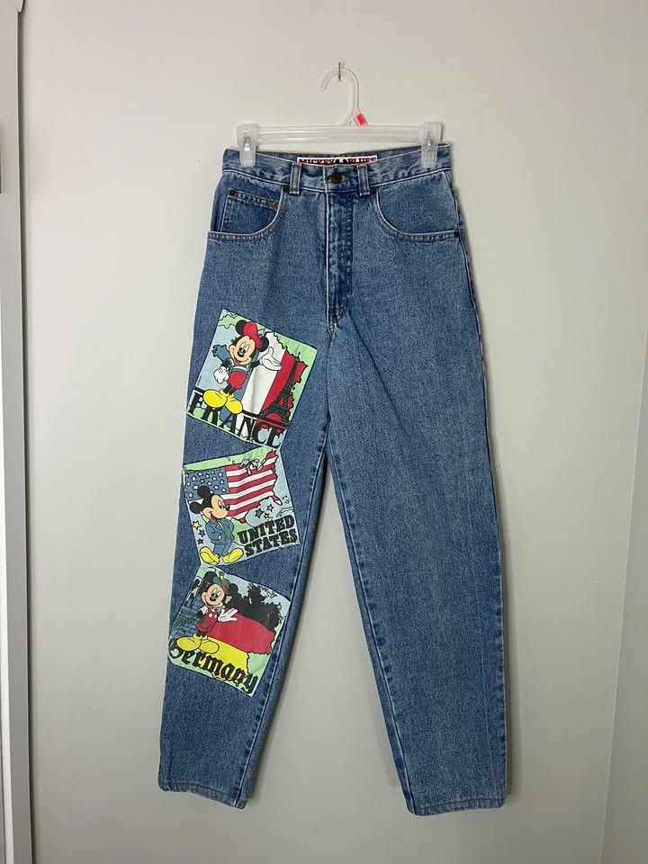 Mickey Mouse Vintage 90s Mickey Blues "World Tour" High-Waisted Jeans Size US 28 / EU 44 - 1 Thumbnail