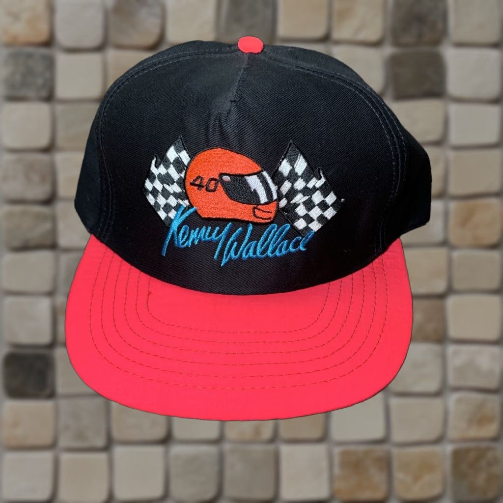 Vintage VINTAGE Kenny Wallace #40 Black Pink Hat Snap Back Cap NASCAR 90’s Made in USA Mens Adjustable White Hat Size ONE SIZE - 1 Thumbnail