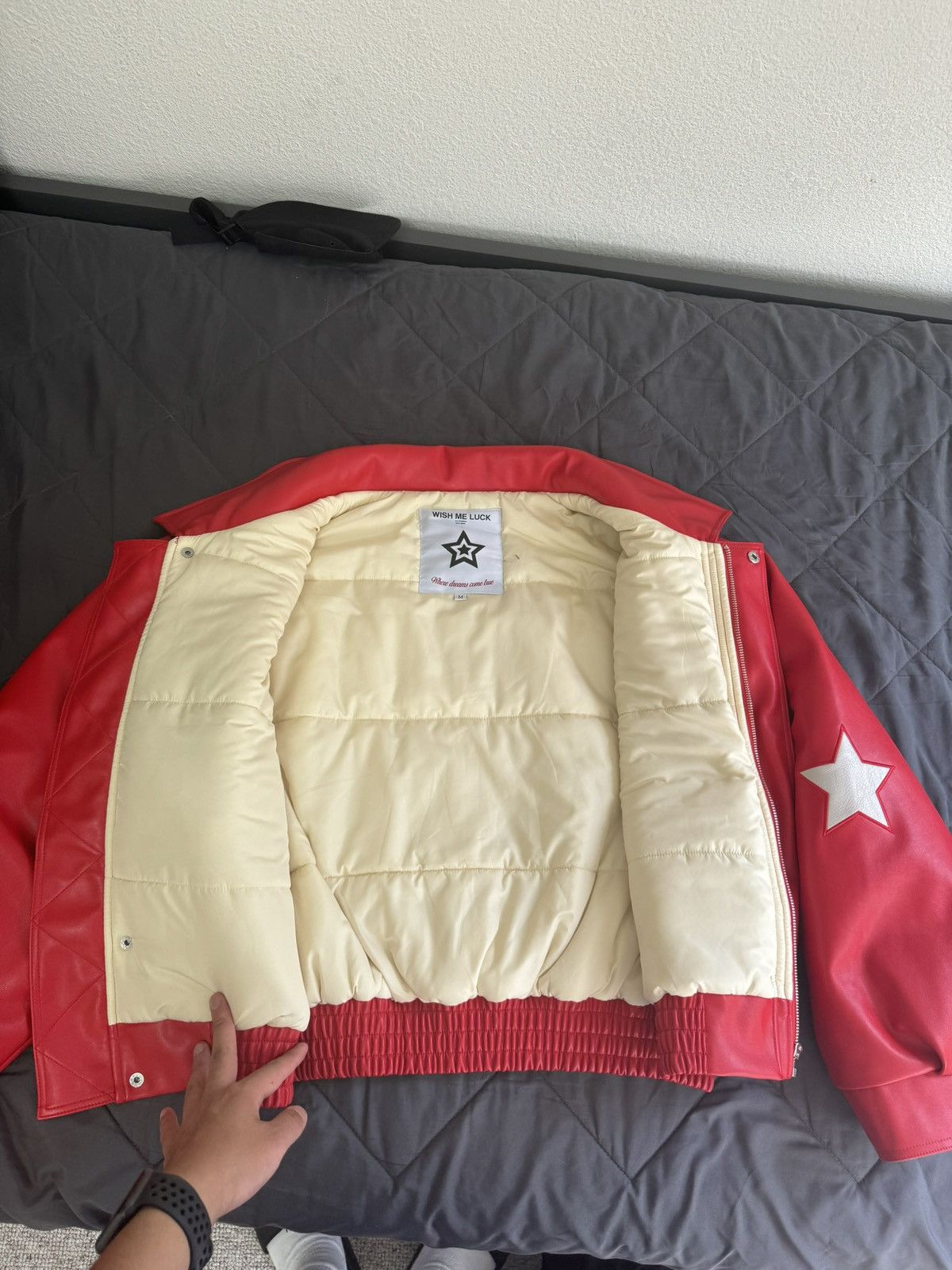 Wish Me Luck Wish Me Luck Red Cropped League Bomber Jacket Size US M / EU 48-50 / 2 - 7 Thumbnail