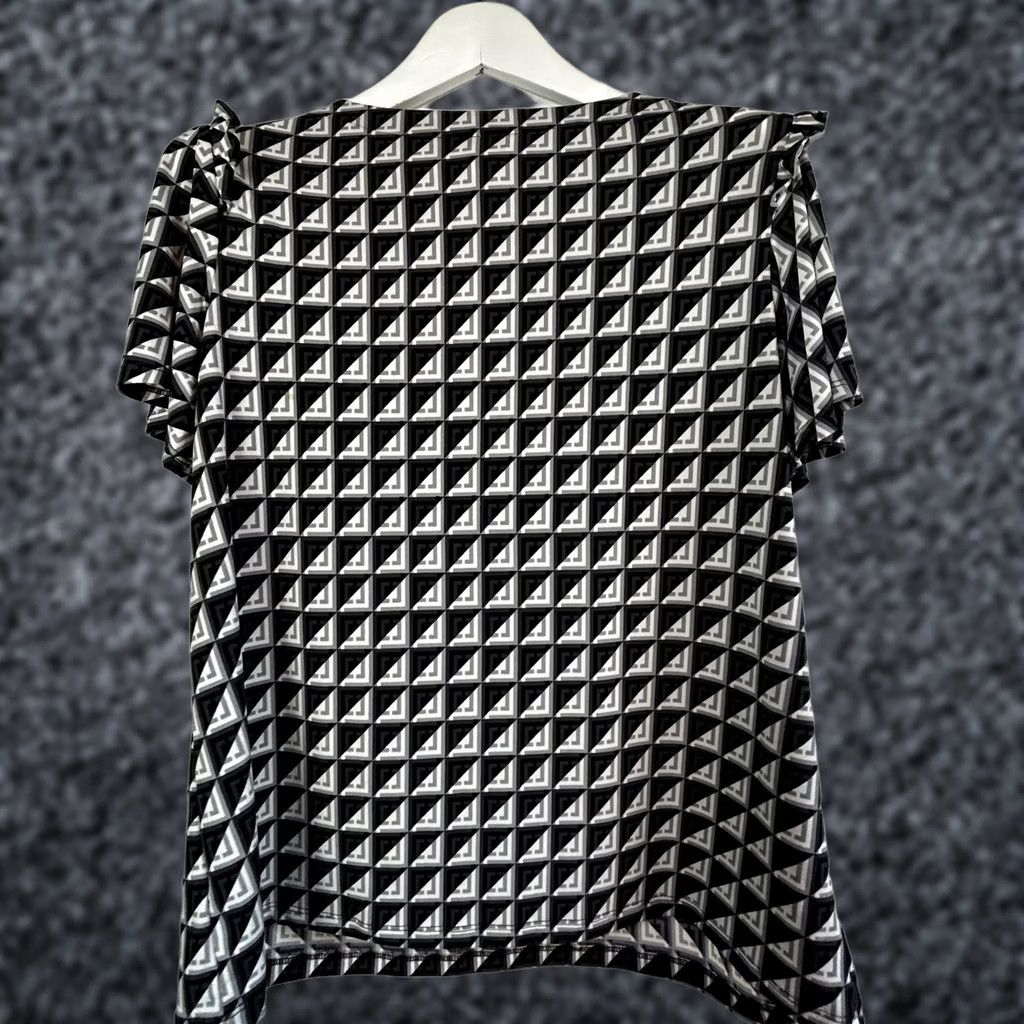 Liz Claiborne Liz Claiborne Executive Black Geometric Short Sleeve Top Womens Large New Size L / US 10 / IT 46 - 1 Thumbnail