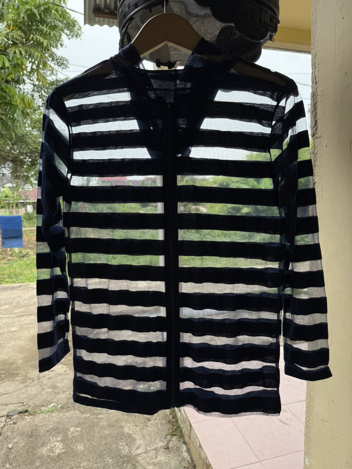Unknown Open Fishnet Hoodie Striped