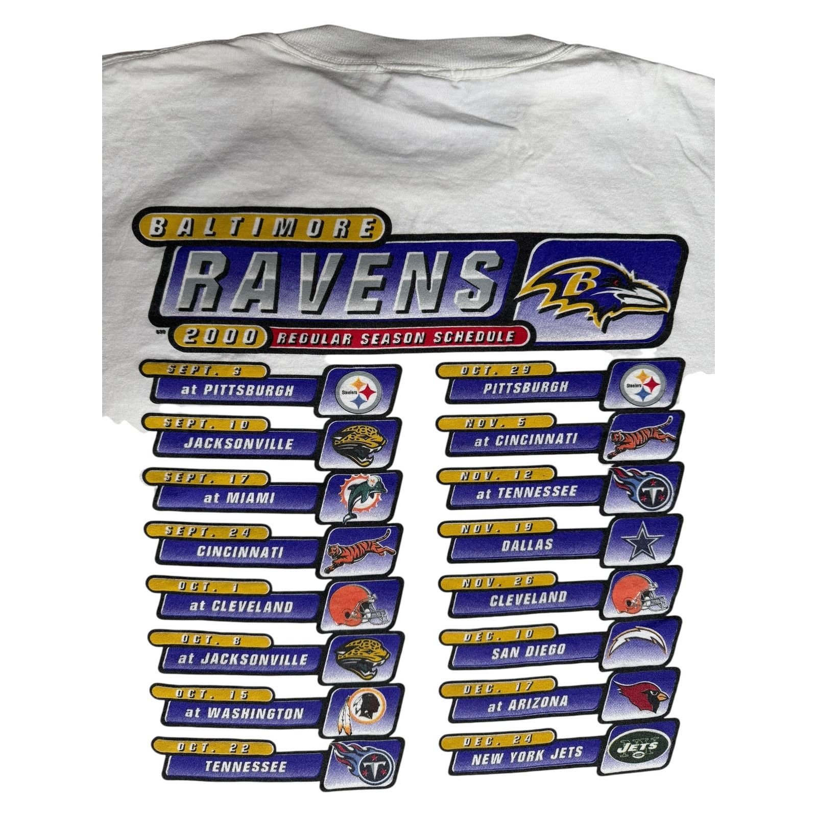 Majestic × NFL × Vintage Vintage Baltimore Ravens 2000 NFL Schedule T-Shirt Size US L / EU 52-54 / 3 - 4 Thumbnail