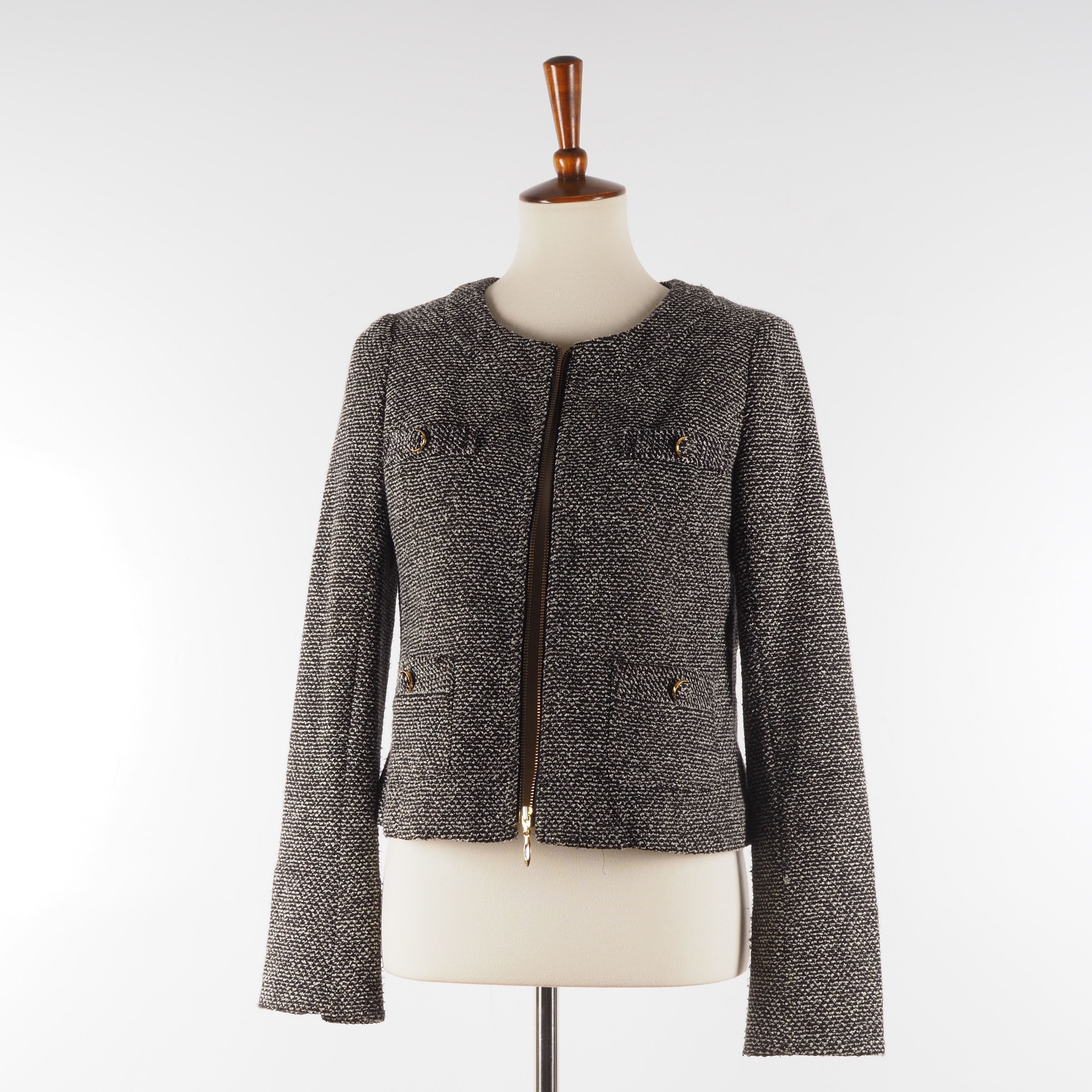 Japanese Brand ZAZIE Japan Women's Gray Tweed Zip Blazer Jacket Size L / US 10 / IT 46 - 3 Thumbnail