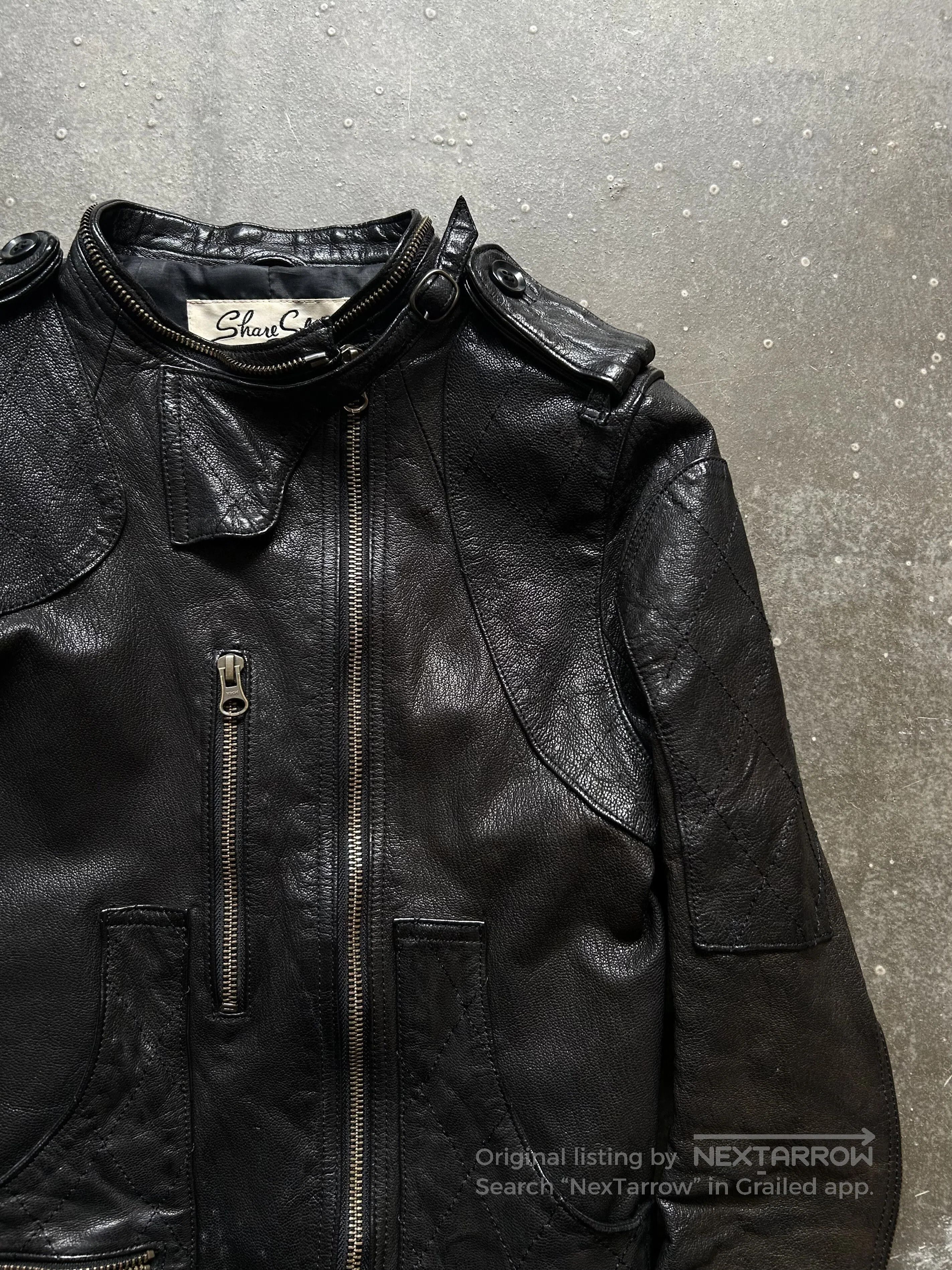 Share Spirit Homme Black Goat Leather Biker Jacket. Size US S / EU 44-46 / 1 - 3 Thumbnail