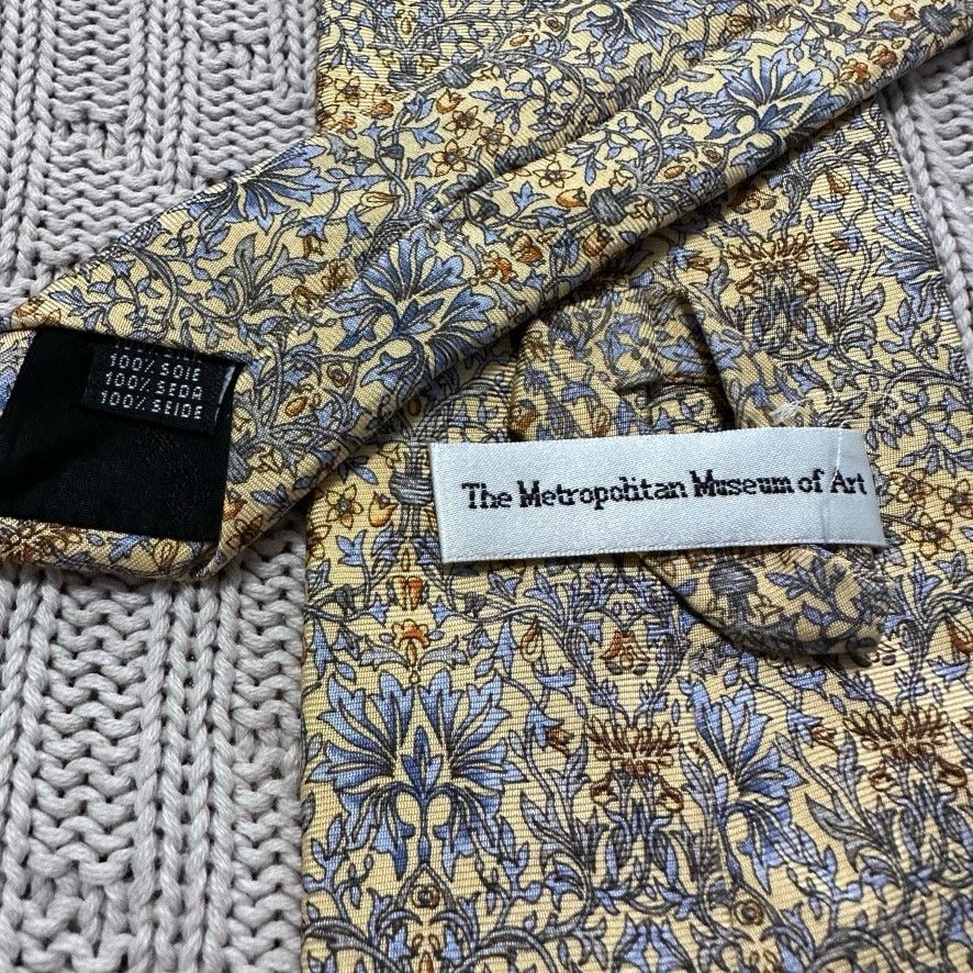 Vintage Vintage MET blue and yellow floral silk tie Size ONE SIZE - 3 Thumbnail