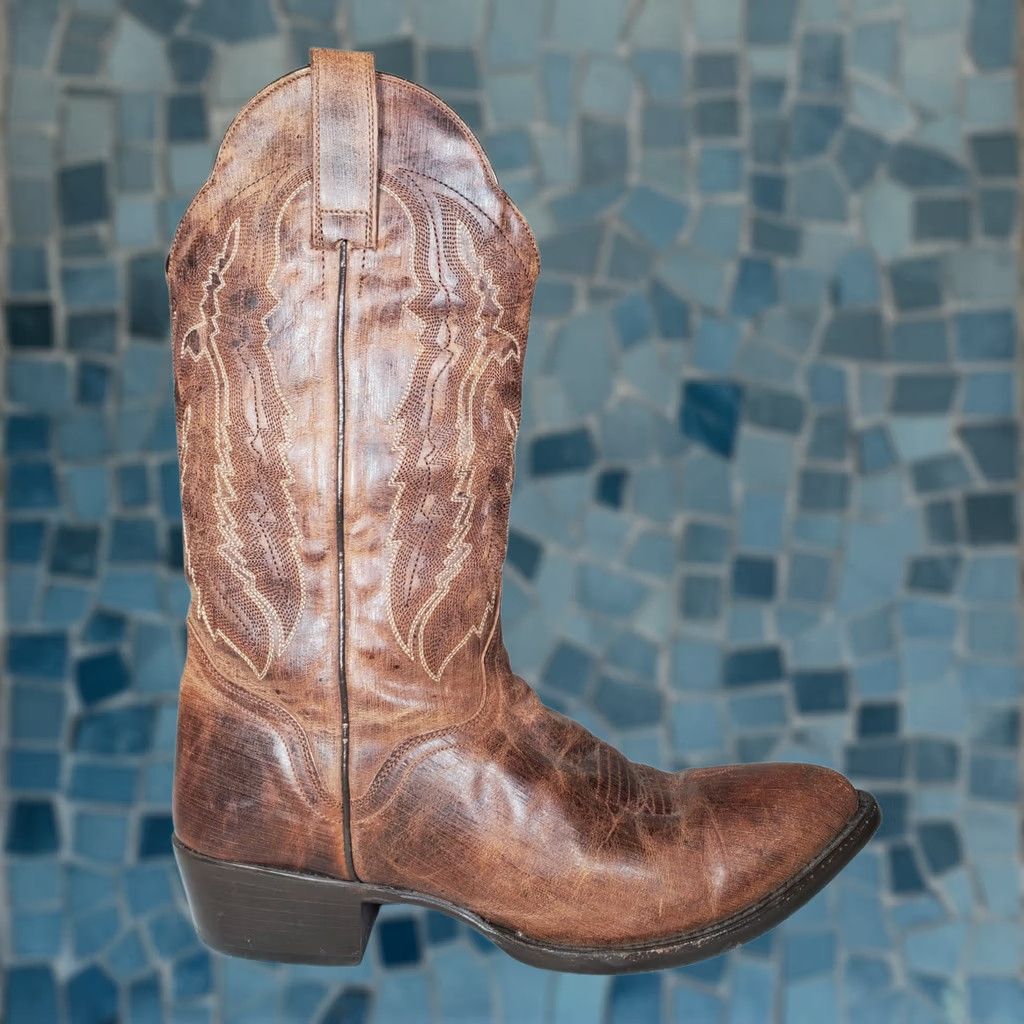 Vintage JB Dillon Western Cowboy Boots Brown Brushed Leather Embroidered Men's US 10.5 D Size US 11 / EU 44 - 1 Thumbnail