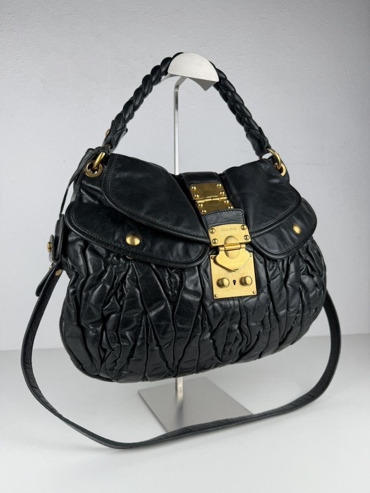 Miu Miu Miu Miu matelasse pleated leather coffer bag in deep green Size ONE SIZE - 6 Thumbnail