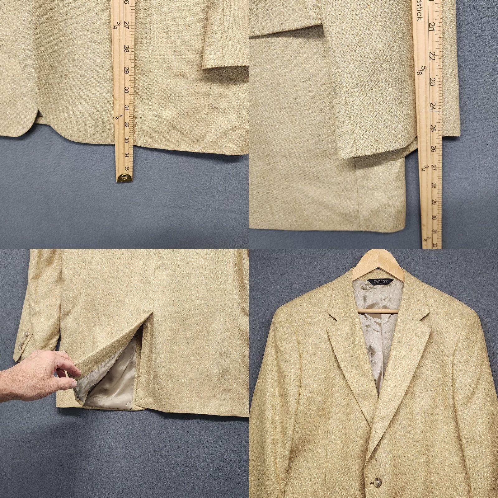 Jos. A. Bank VINTAGE Jos A Bank Jacket Blazer Mens 42L Pale Yellow Gold 100% Silk Sport Coat Mens Button Closure Silk Gold 42L Mens Women Best Fit? Size 42R - 8 Thumbnail