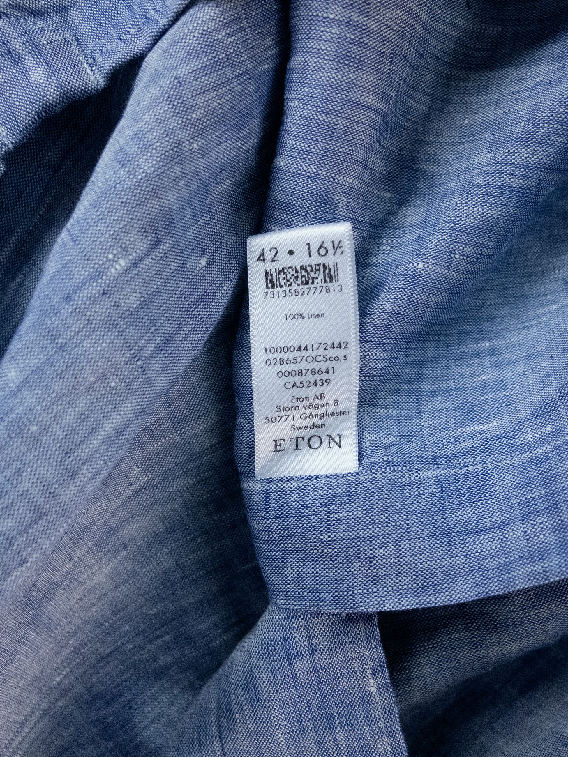 Eton ETON of Sweden contemporary fit blue linen shirt 42 Large Size US L / EU 52-54 / 3 - 7 Thumbnail