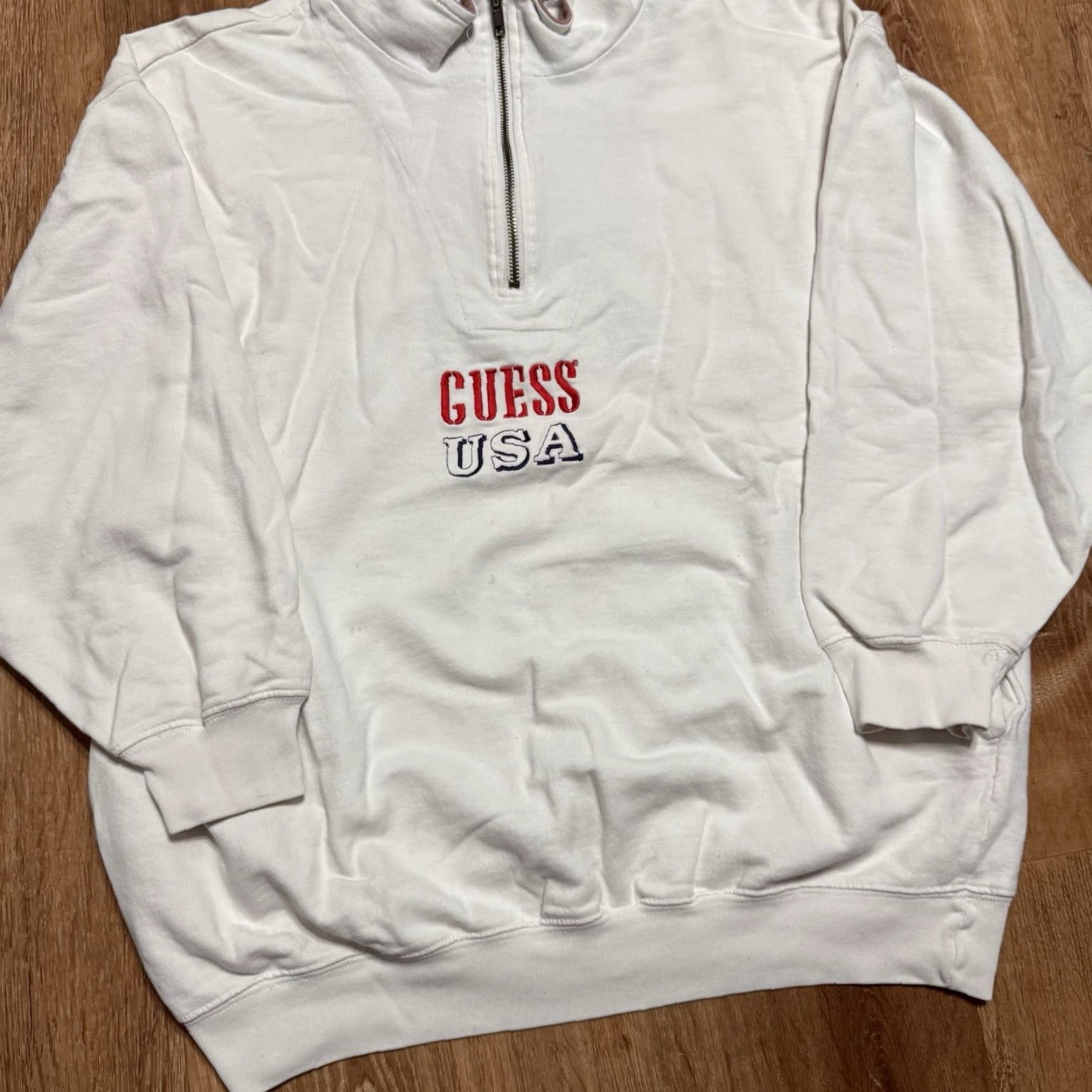 Guess VINTAGE Guess USA Quarter Zip Sweatshirt White L Mens 90s Size US L / EU 52-54 / 3 - 5 Thumbnail