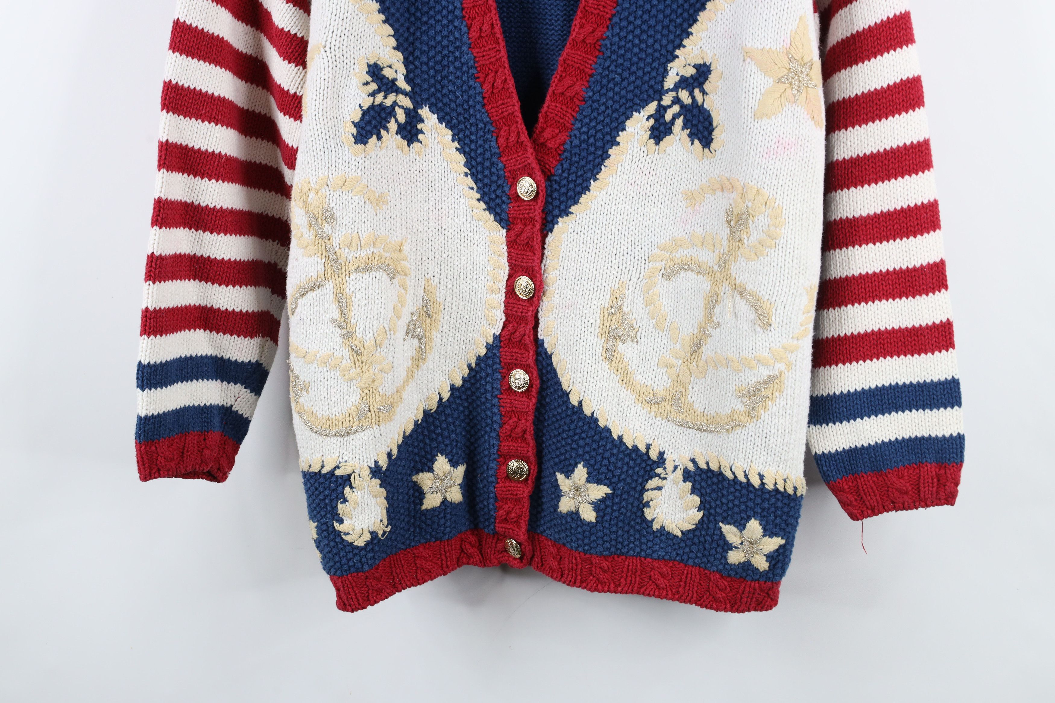Vintage Vintage 90s Streetwear Flower Boat Anchor Cardigan Sweater Size M / US 6-8 / IT 42-44 - 3 Thumbnail