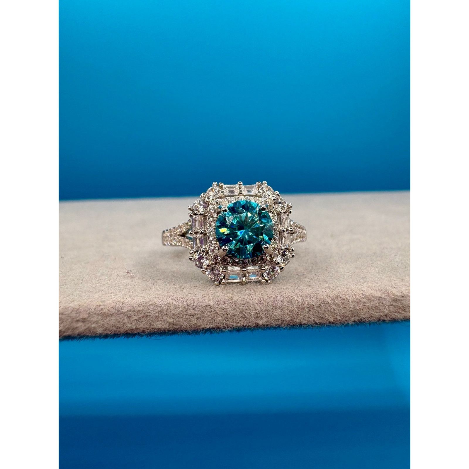 Jewelry 2ct Aquamarine & White Moissanite in 925 Sterling - Sz 8.5 Size ONE SIZE - 8 Thumbnail