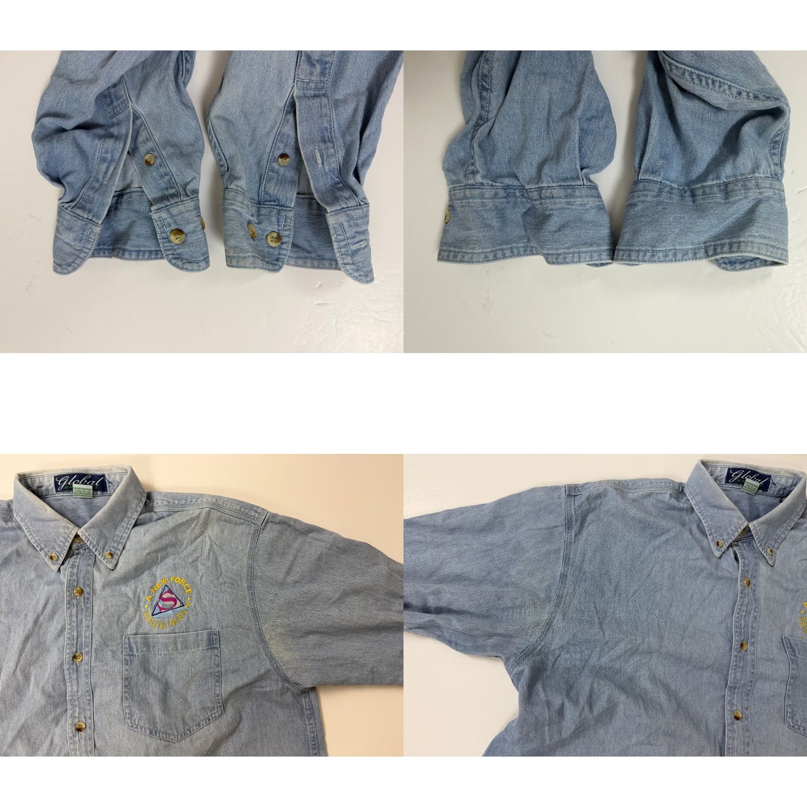 Denime VINTAGE Global Select Denim Shirt Mens Large Blue Embroidered 90s Casual Button-Up Collared Long Sleeve Midweight Pockets Size US L / EU 52-54 / 3 - 10 Thumbnail