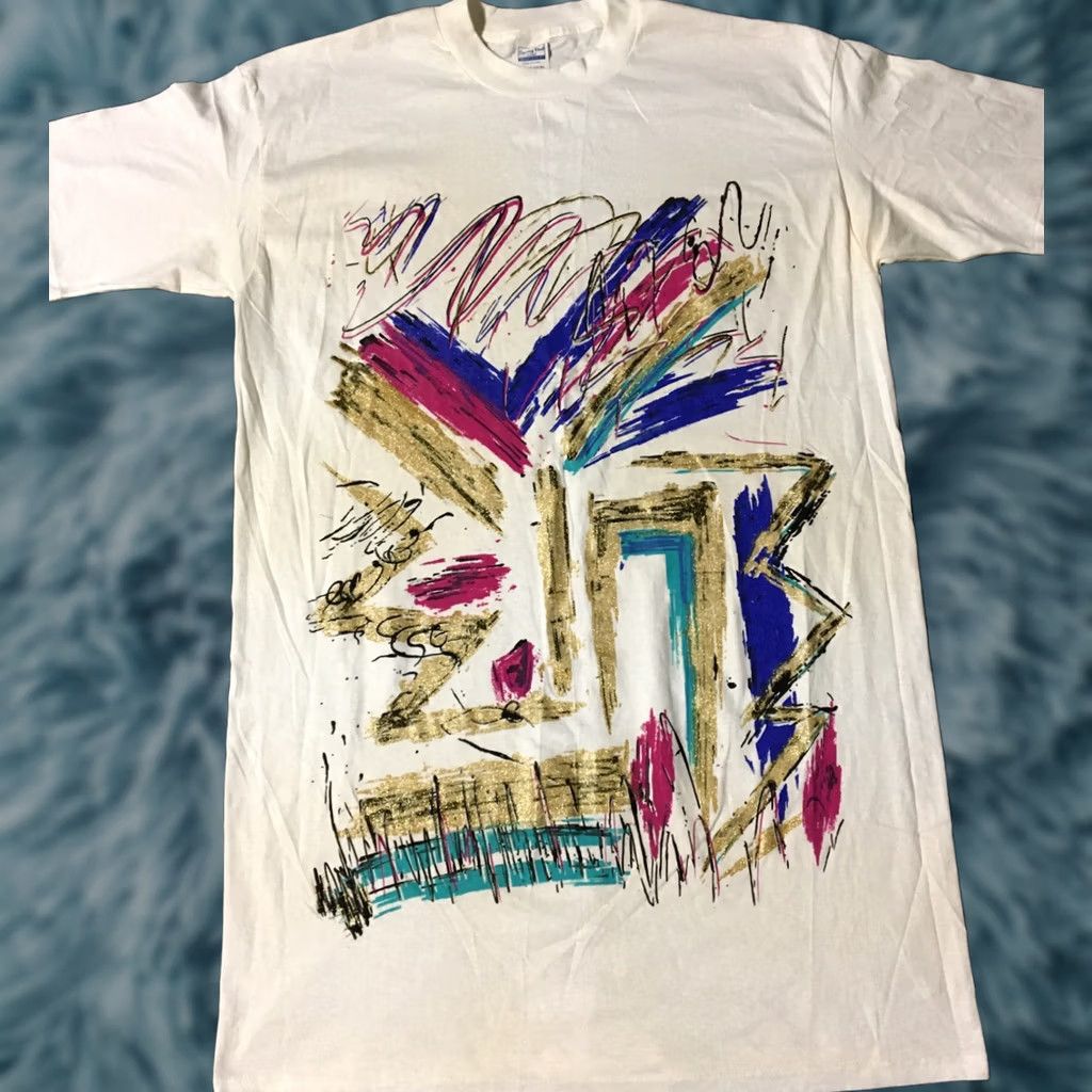 Vintage VINTAGE 90s USA Abstract Art Shirt One Size White Single Stitch Vaporwave 80s Fun Size US M / EU 48-50 / 2 - 1 Thumbnail