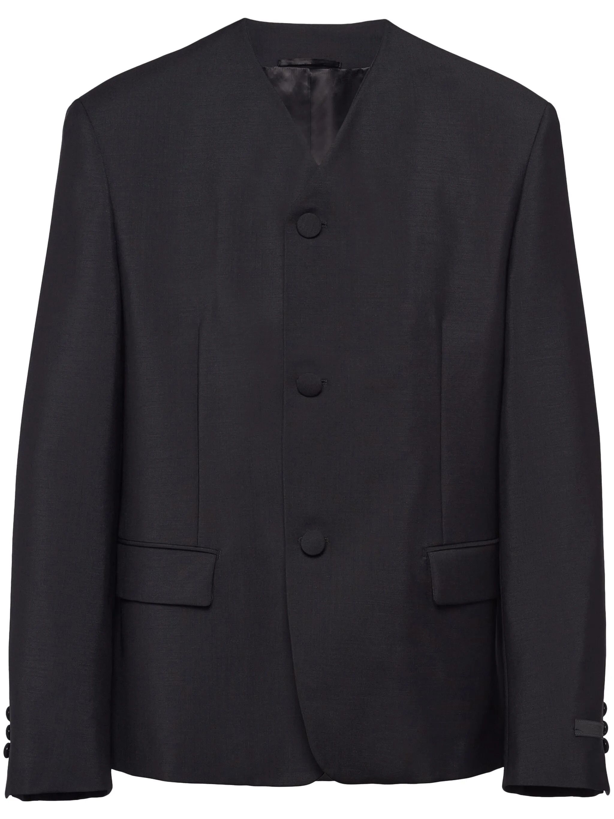 Prada Single-breasted Mohair Wool Collarless Jacket Size 50R - 5 Thumbnail