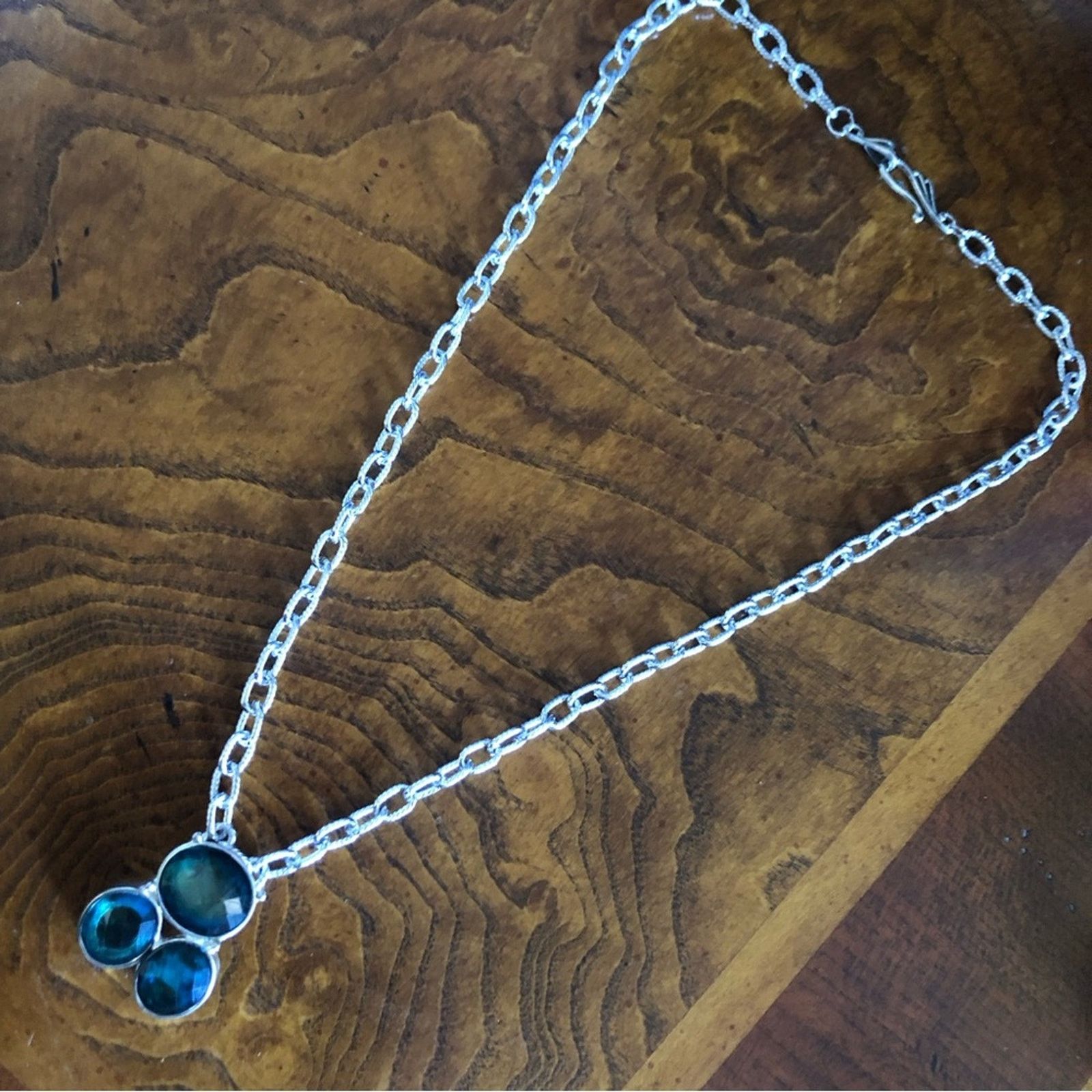 Handmade Hand crafted faceted peacock blue link chain necklace Size ONE SIZE - 8 Thumbnail
