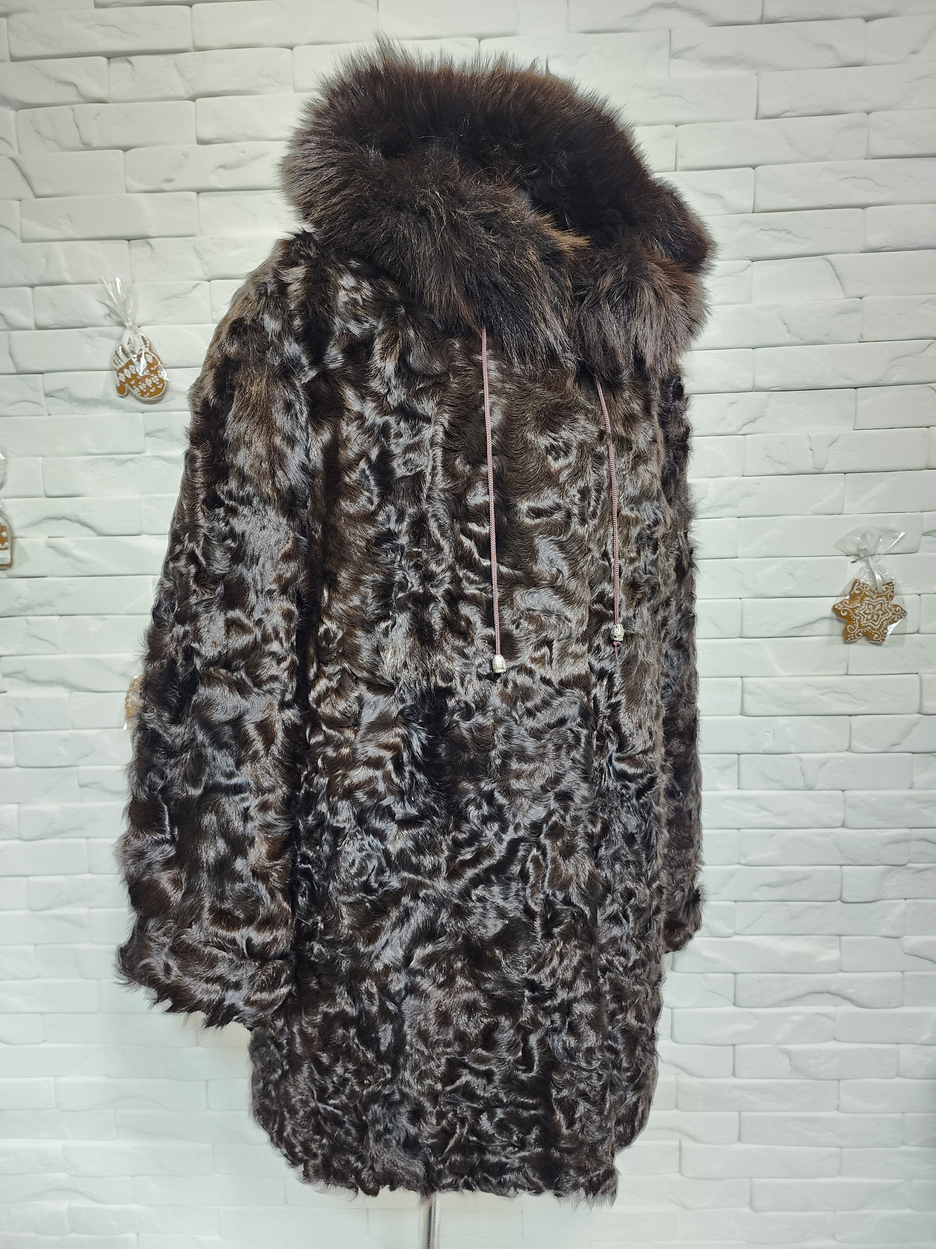 Furla Black Goat Fur Coat: Women's Warm Hooded Outerwear Size L / US 10 / IT 46 - 2 Thumbnail
