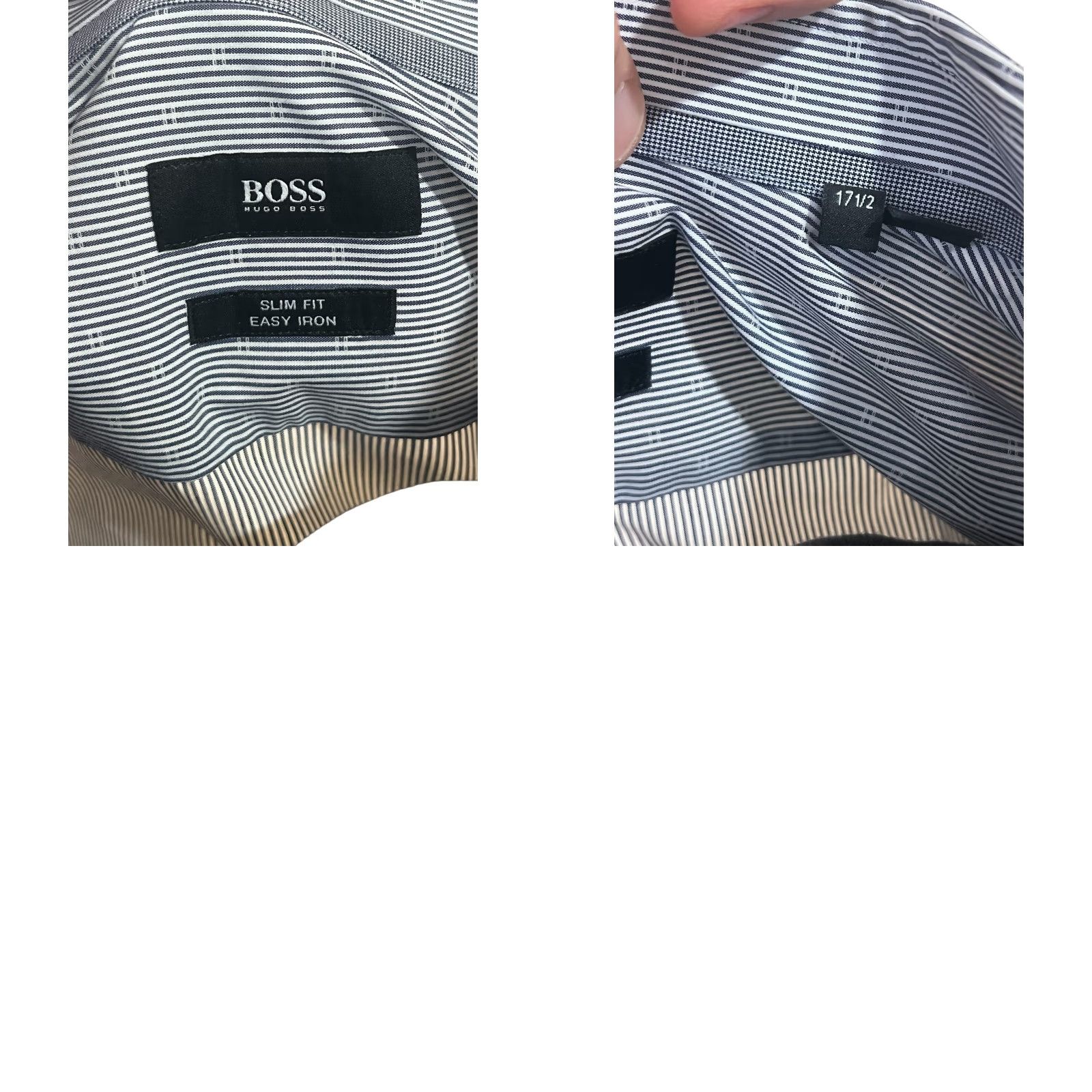 Hugo Boss HUGO BOSS Slim Fit Easy Iron Gray Stripe Dress Shirt Mens XL 17.5 Supima Cotton Slim Size 46R - 8 Thumbnail