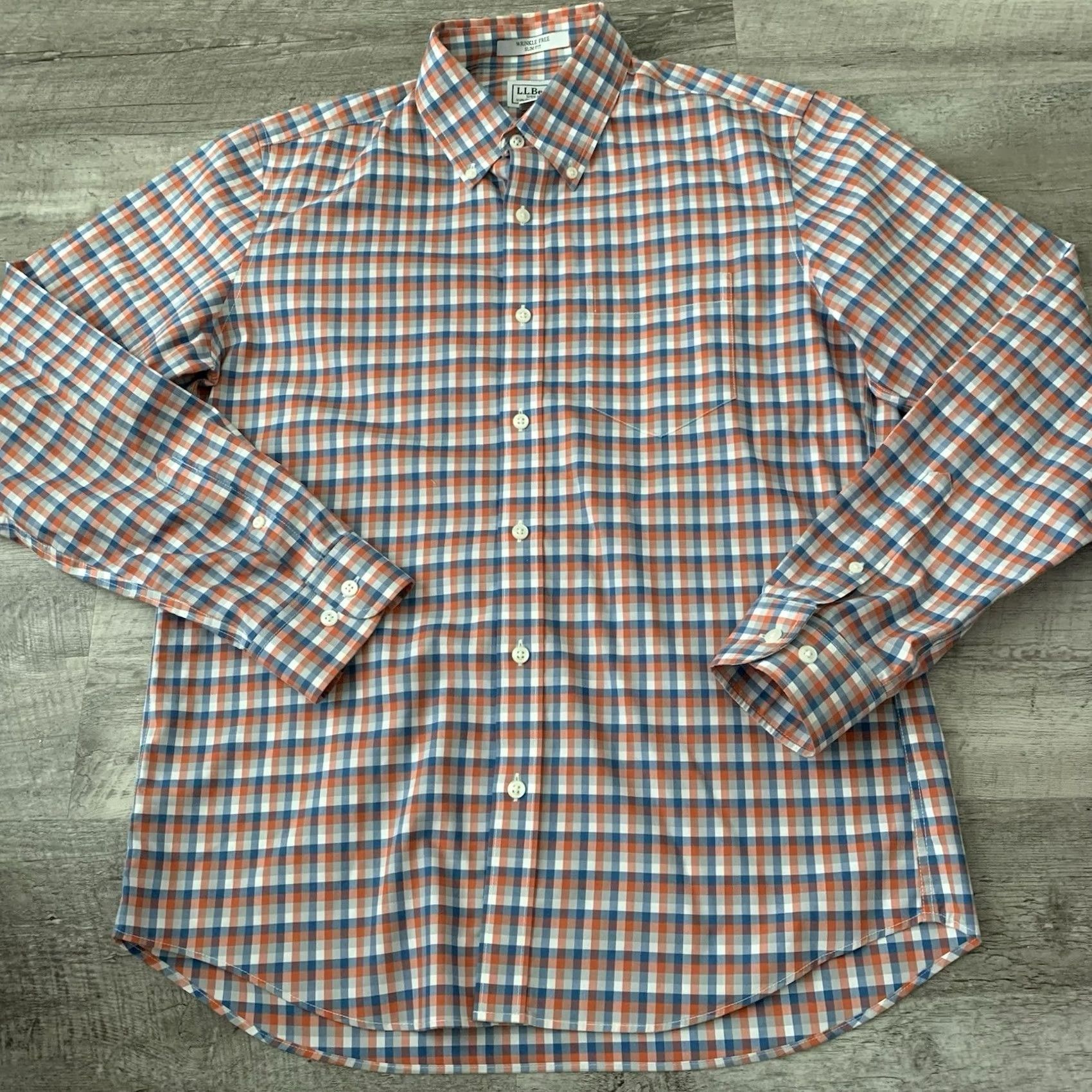 Vintage LL Bean Shirt Men Medium Wrinkle Free Kennebunk Slim Blue Orange Check Button-Up Size US M / EU 48-50 / 2 - 3 Thumbnail