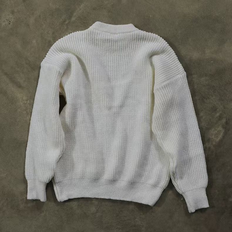 Japanese Brand × Vintage White washed vintage crew neck knit sweater Size US L / EU 52-54 / 3 - 2 Thumbnail