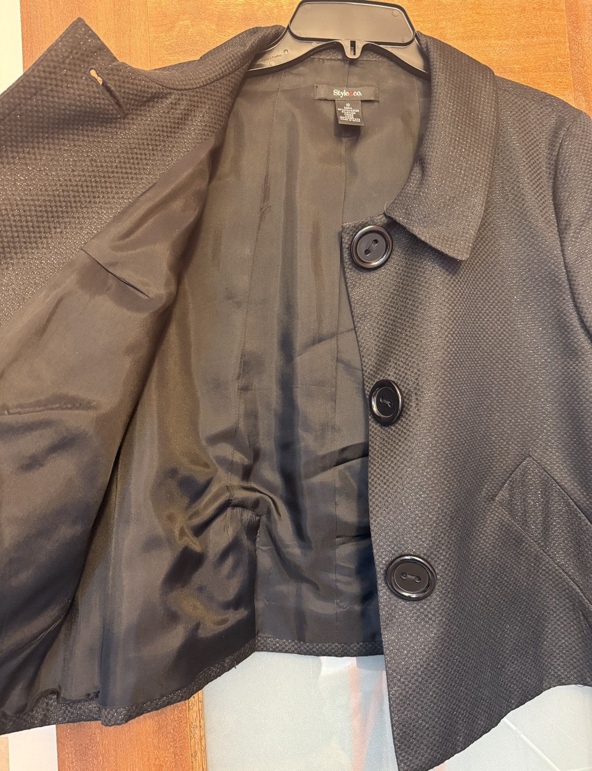 Style & Co Style & Co Black Metallic Textured Cropped Lge Button Jacket Size L / US 10 / IT 46 - 6 Thumbnail