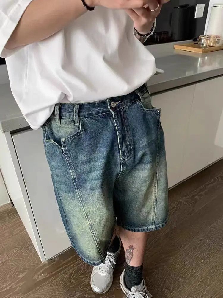 Designer × Japanese Brand Washed and Aged Loose Fit Denim Shorts Size US 32 / EU 48 - 2 Thumbnail