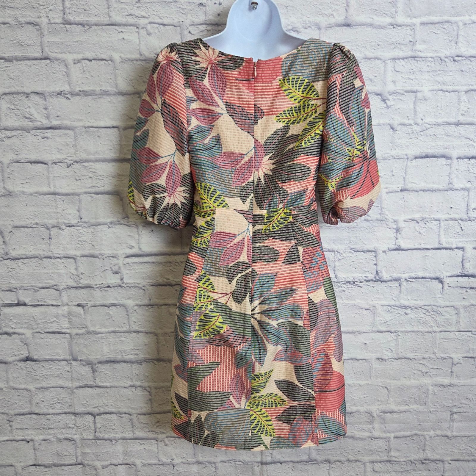 Parker Parker 0 Silk Blend Tropical Print Puff Sleeve Mini Dress Size XS / US 0-2 / IT 36-38 - 2 Thumbnail