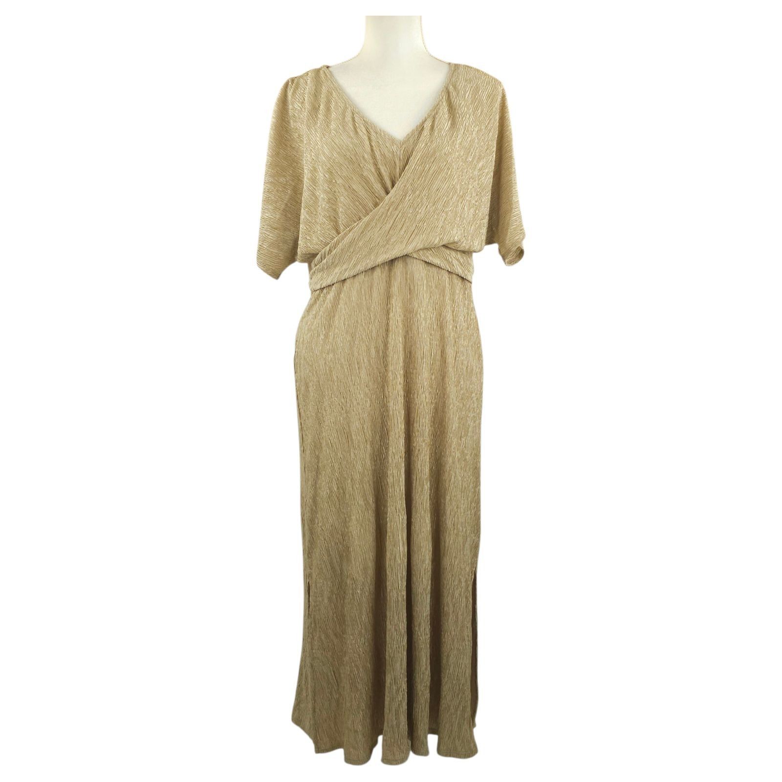 Other Jodifl Dress L Metallic Gold Shimmer Cross Front Maxi Slits Size L / US 10 / IT 46 - 1 Thumbnail