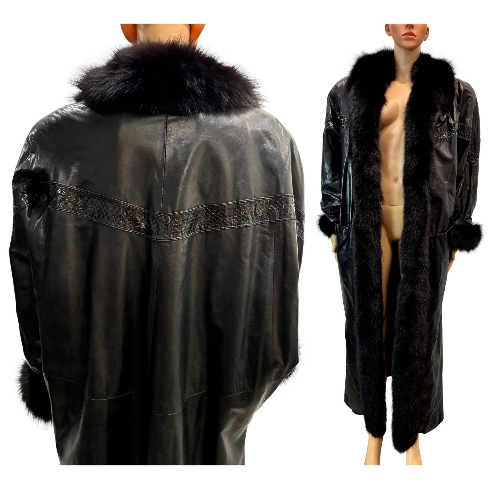 Genuine Leather 80s Leather & Fox Fur Full Length Coat w Genuine Snakeskin Size ONE SIZE - 8 Thumbnail