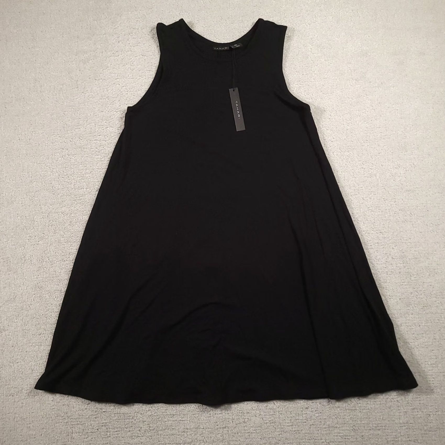 Vintage Tahari Black Sleeveless Swing Dress Medium Rayon A-Line Midi Women Crew Neck Casual Party/Cocktail Business Mens? Size M / US 6-8 / IT 42-44 - 2 Thumbnail