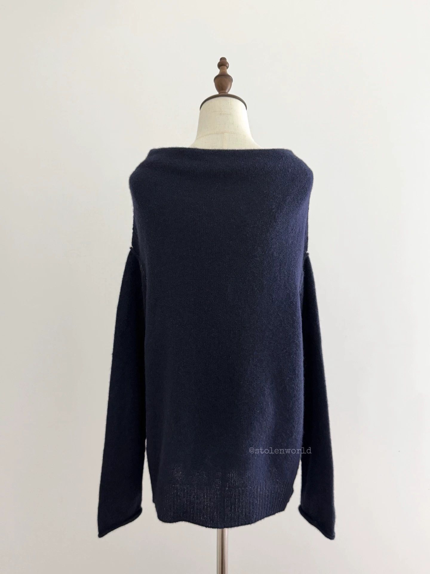 Y's Y's Tassel-Trimmed Navy Wool Knit Off-Shoulder Top Size XS / US 0-2 / IT 36-38 - 7 Thumbnail