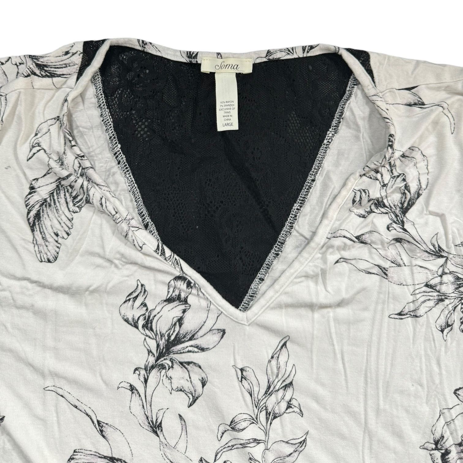 Other Soma White T Shirt with Irises and Floral Lace Accents Large Size L / US 10 / IT 46 - 2 Thumbnail