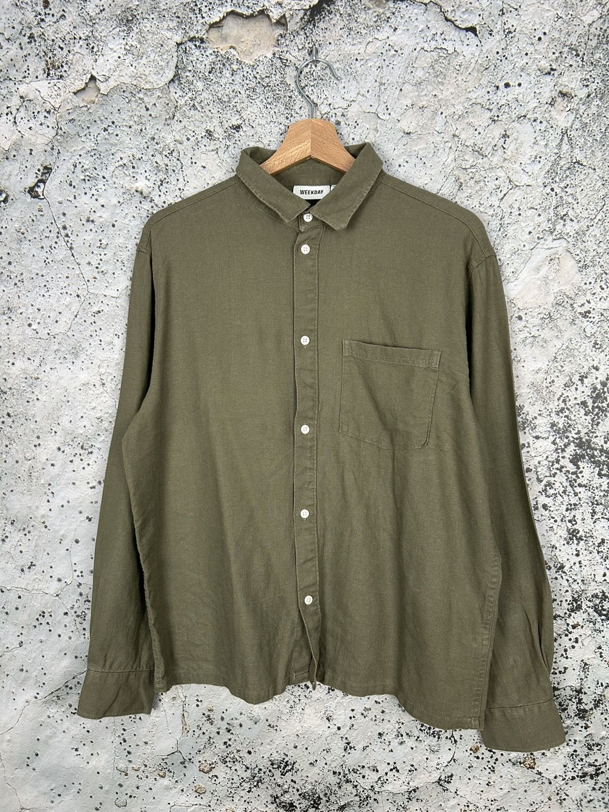 Weekday Weekday Khaki Linen Shirt Outdoor Streetwear Basic Size US M / EU 48-50 / 2 - 1 Thumbnail